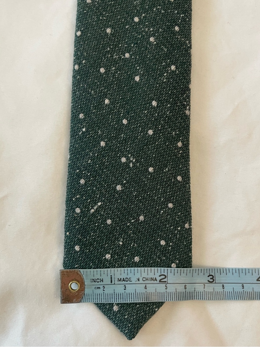 The Tie Bar Dark Green Wool Tie with White Dots - Picture 4 of 7